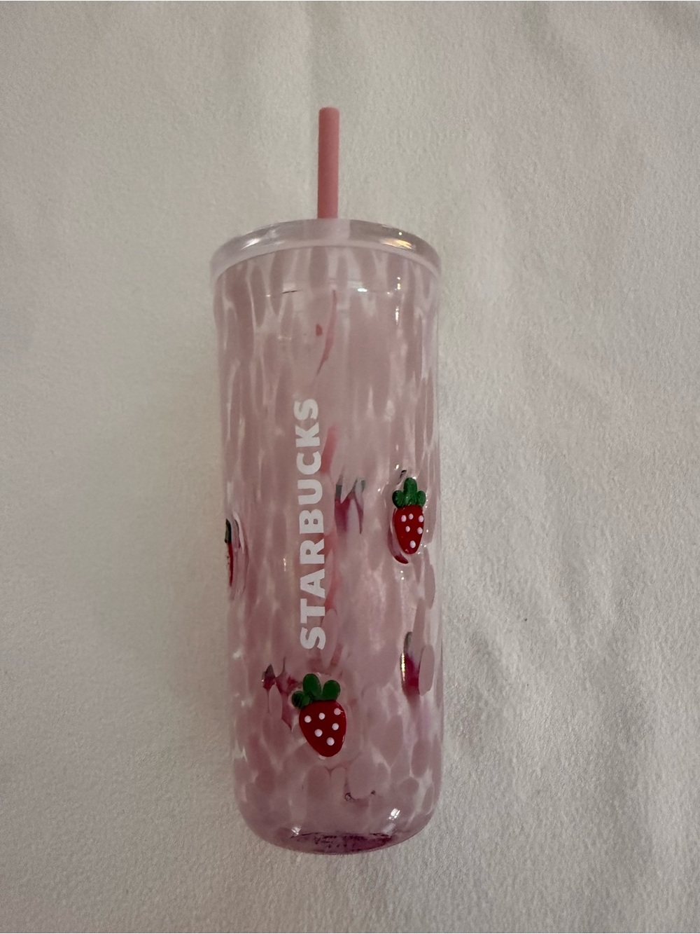 Starbucks Pink Strawberry Pattern Tumbler with Pink Straw